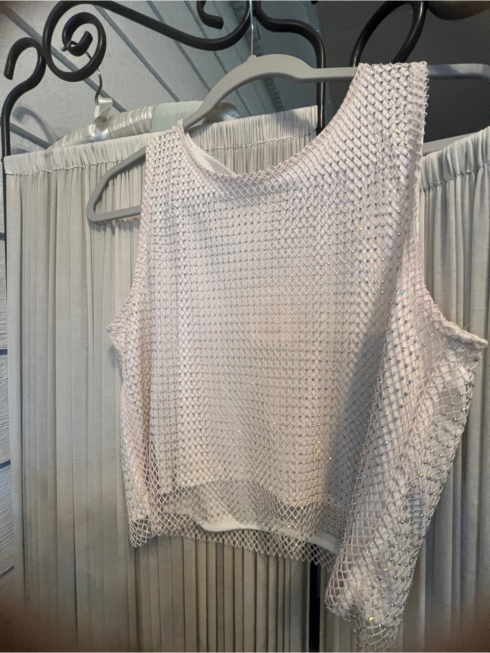 Rachel Zoe White Beaded Mesh Sparkle Crop Top ✨